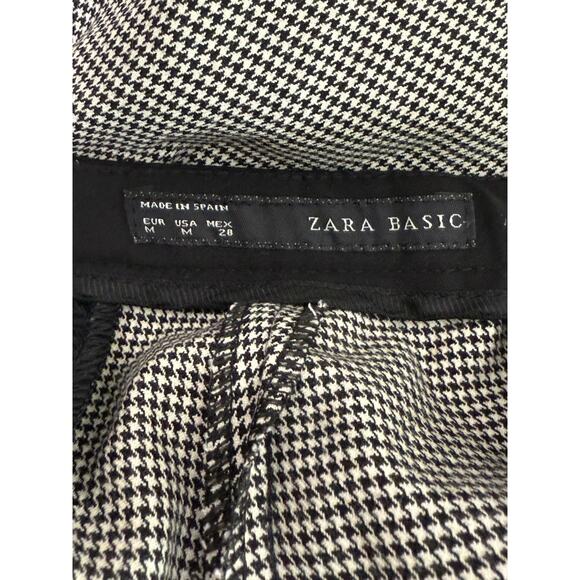 Zara Gingham Straight Leg Crop Slim Pant Ankle Fold Detail Pocket M Black White - Picture 8 of 16